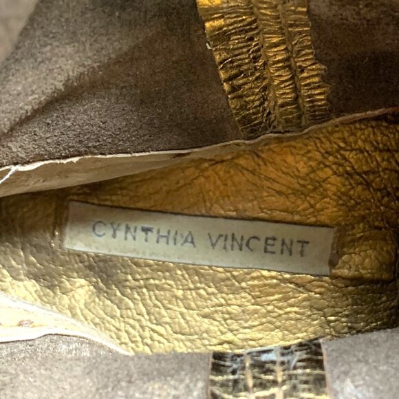 CYNTHIA VINCENT‎ Shimmery Brass Toned Leather Western Styled Mid-Calf Boot - Picture 3 of 13